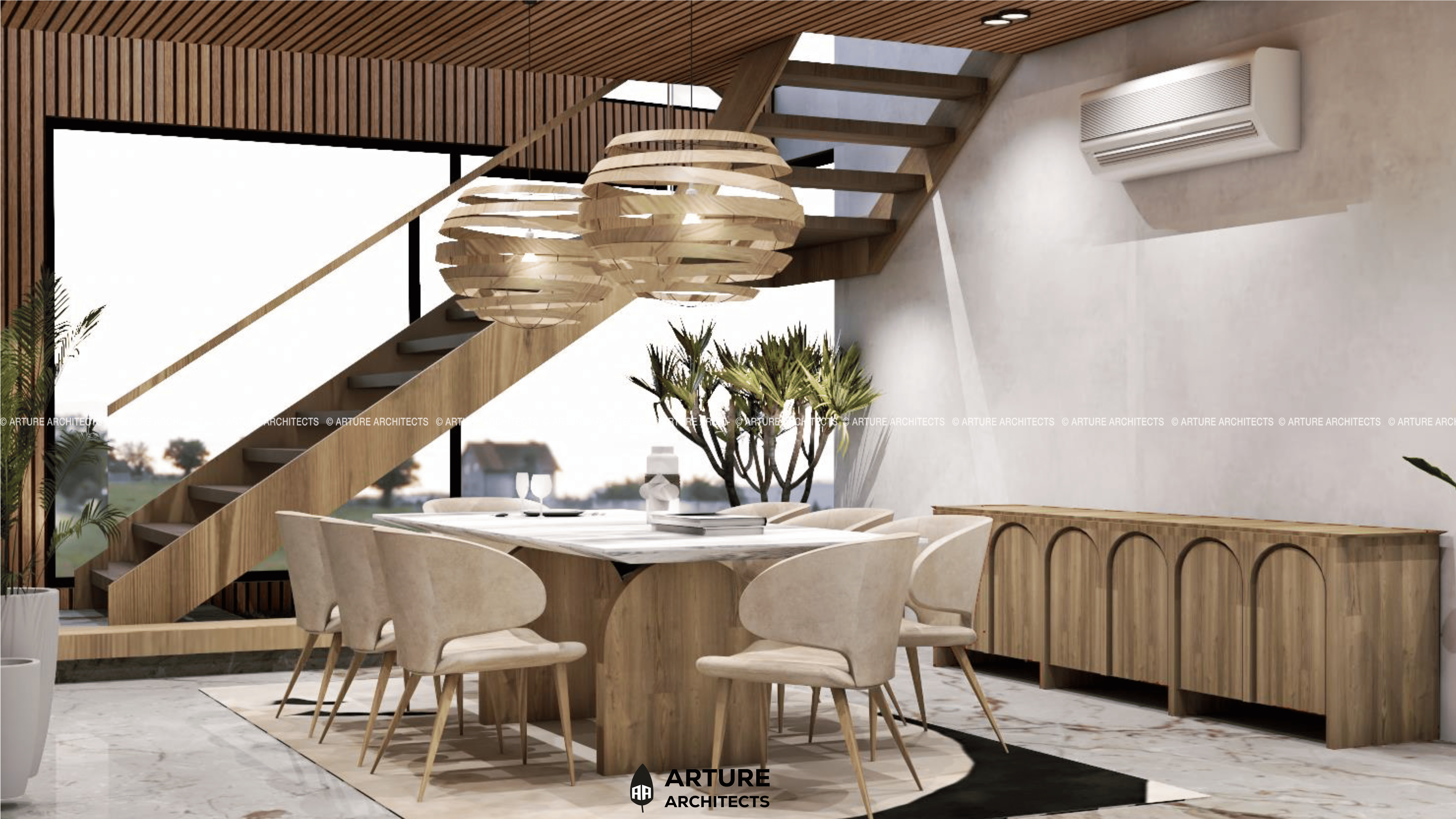 Marble and Wood Contrast