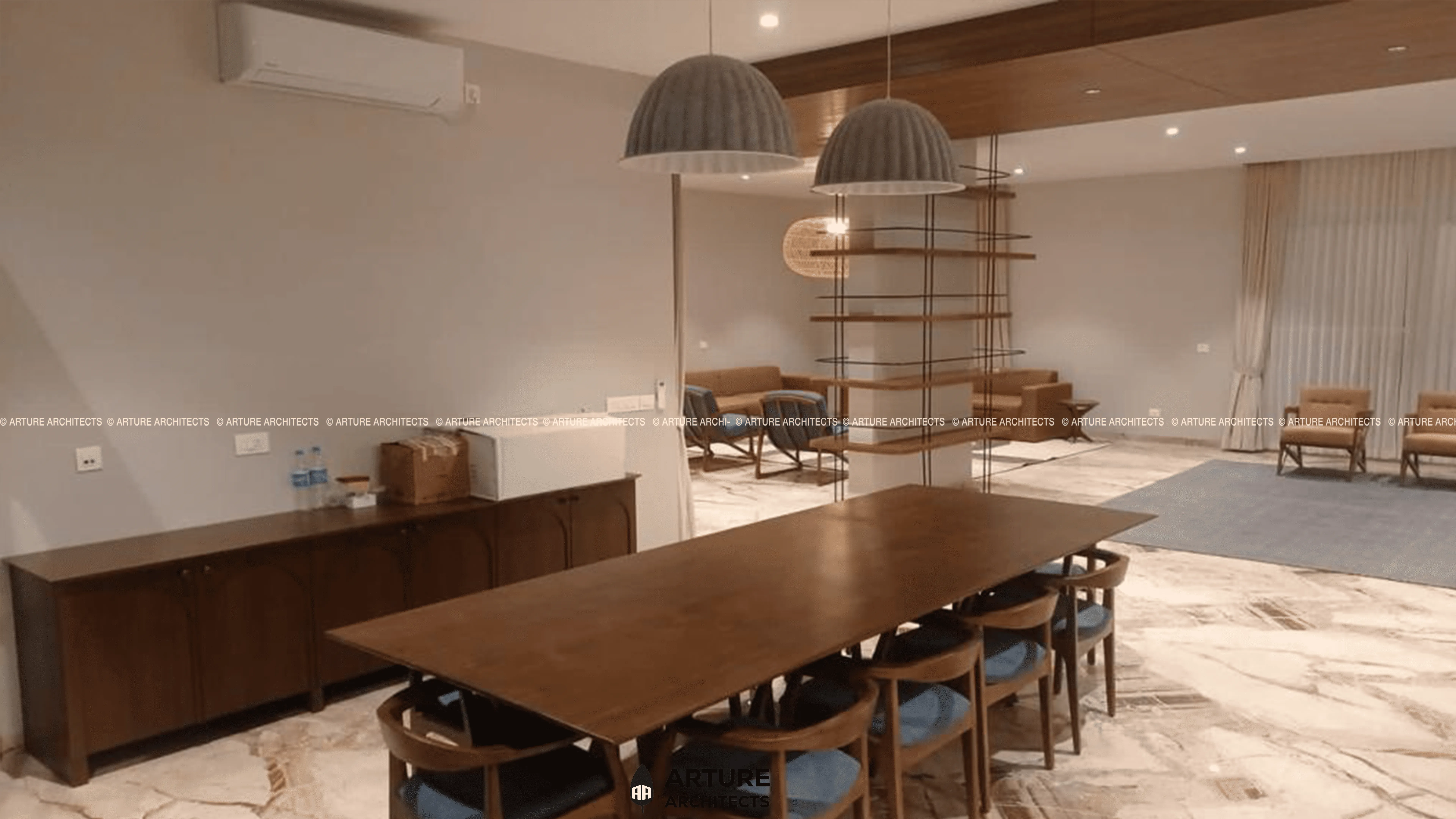 Marble and Wood Contrast