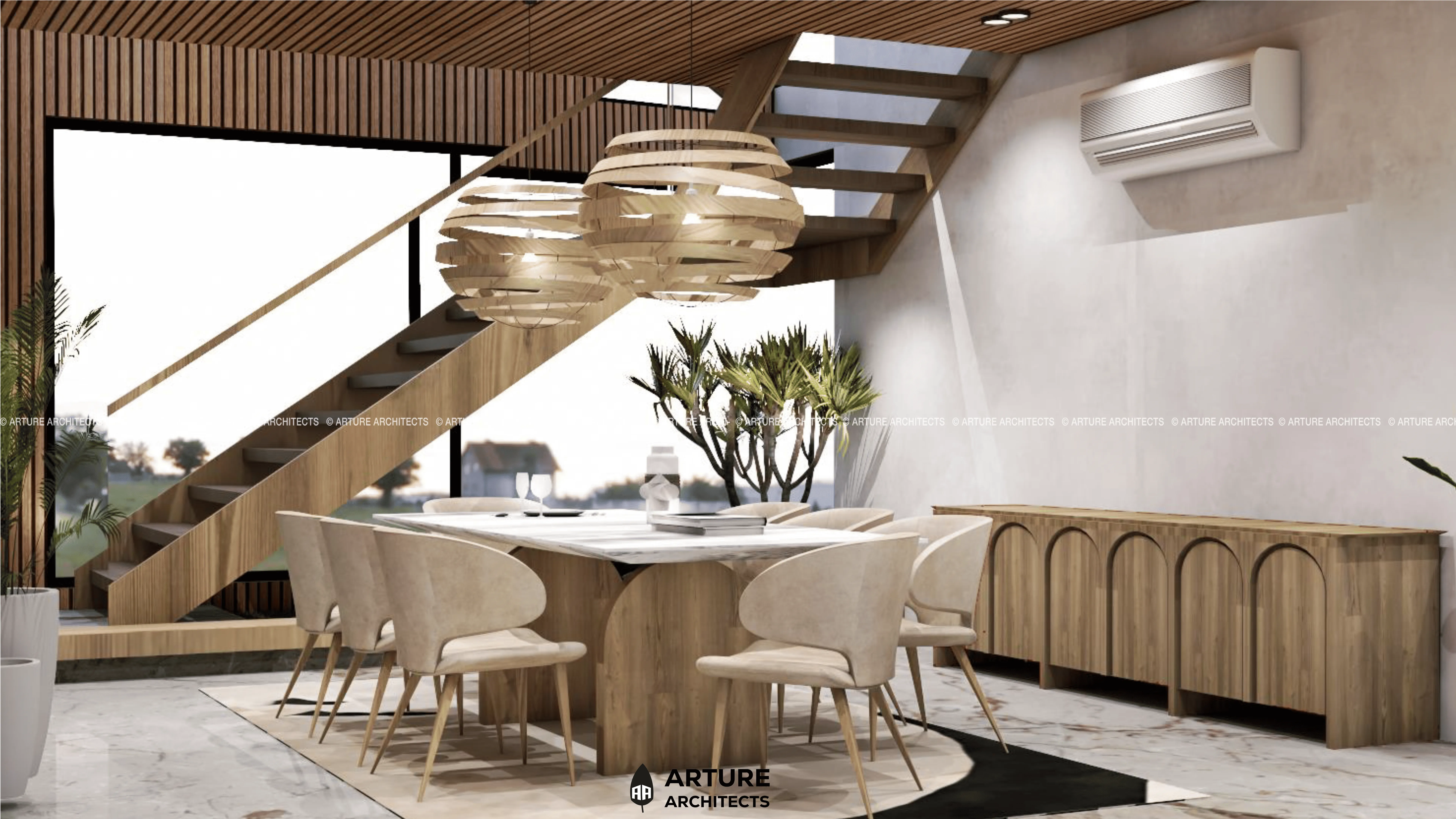 Marble and Wood Contrast