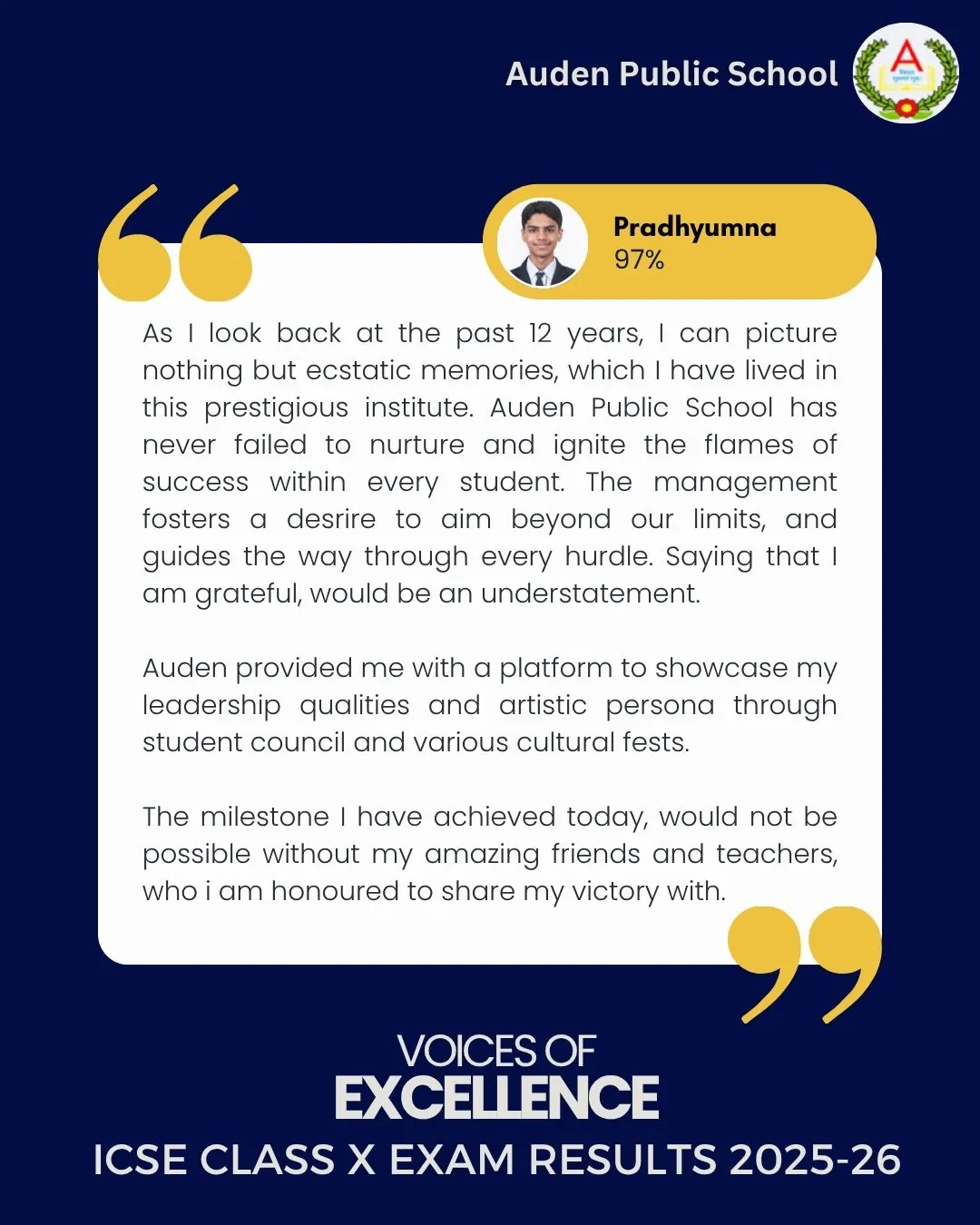 Auden Voice of Excellence Card