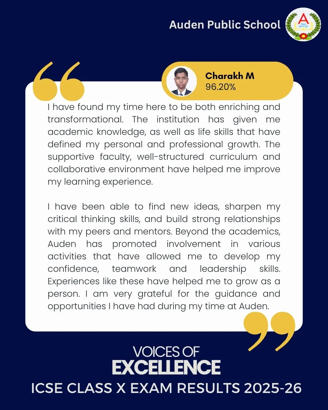 Auden Voice of Excellence Card