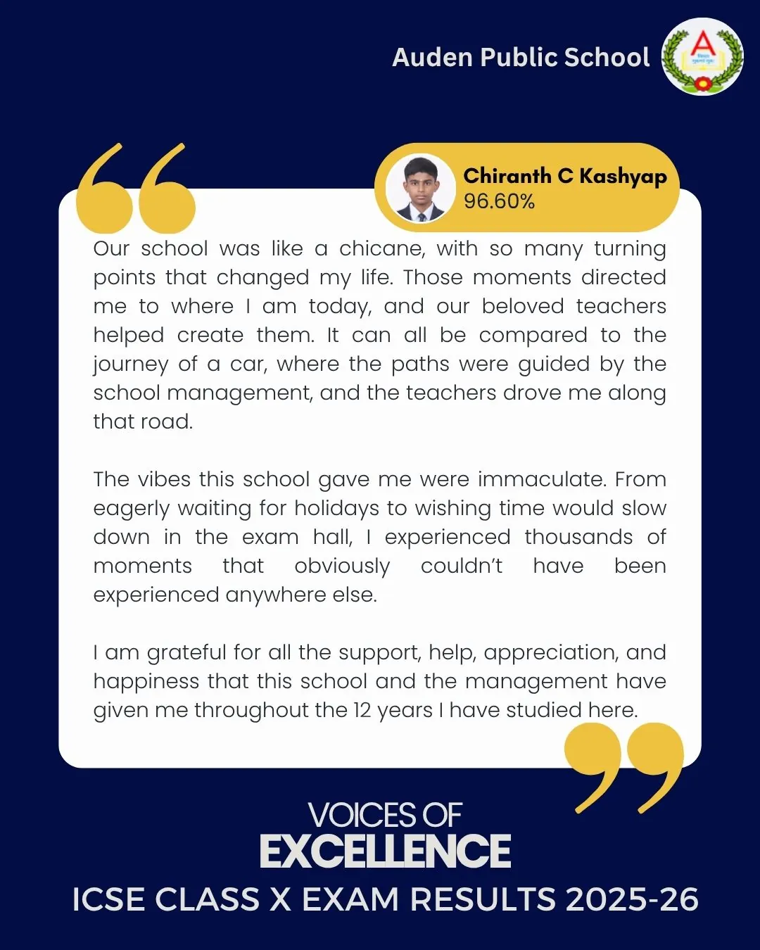 Auden Voice of Excellence Card