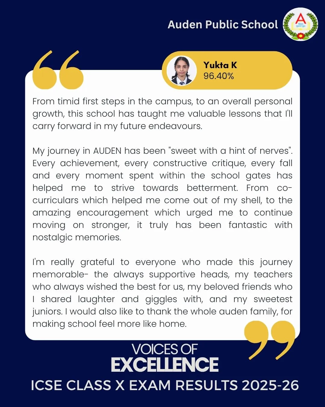Auden Voice of Excellence Card