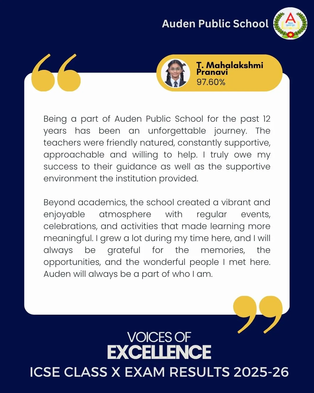 Auden Voice of Excellence Card