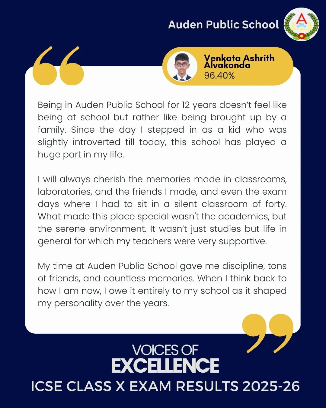 Auden Voice of Excellence Card