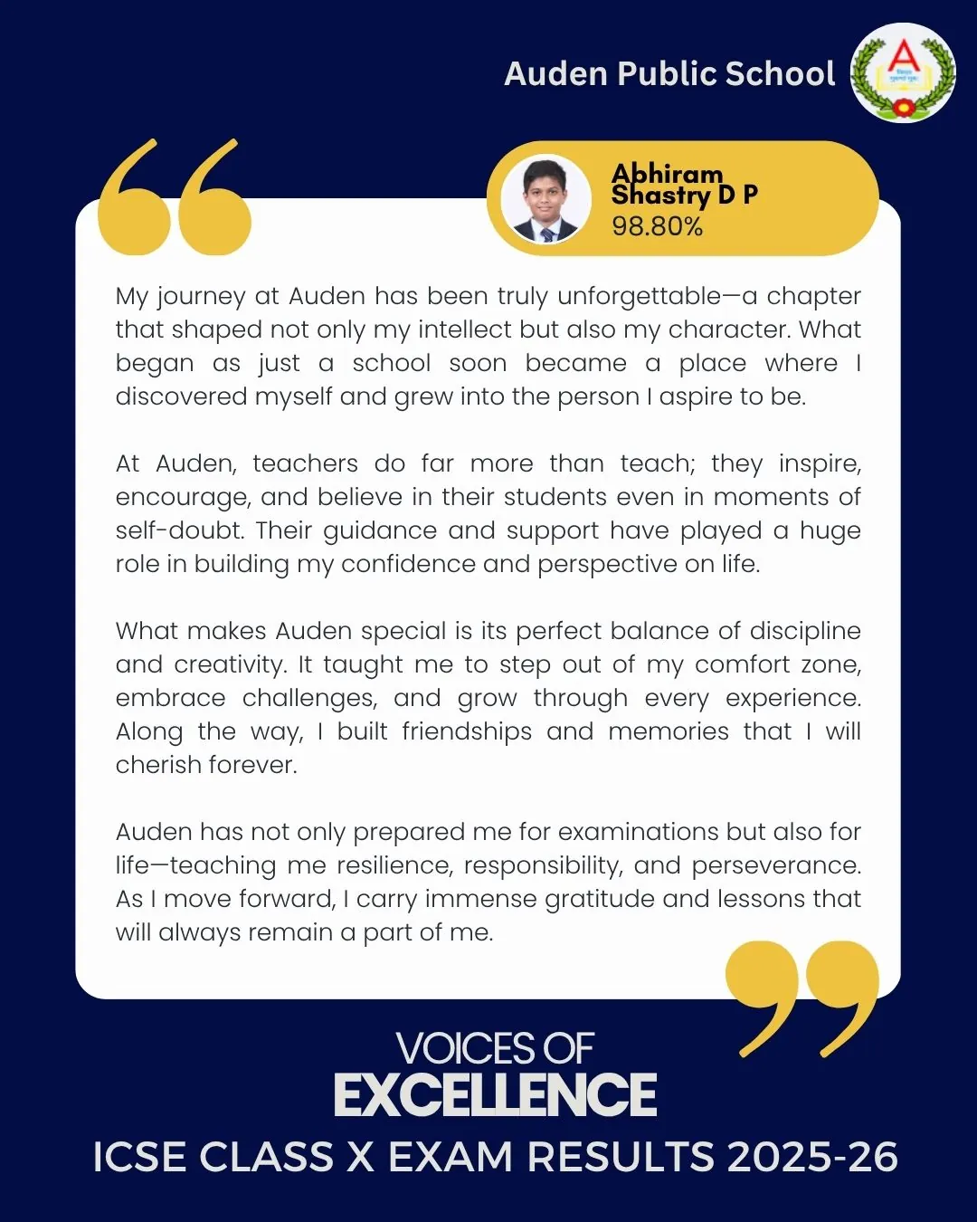 Auden Voice of Excellence Card