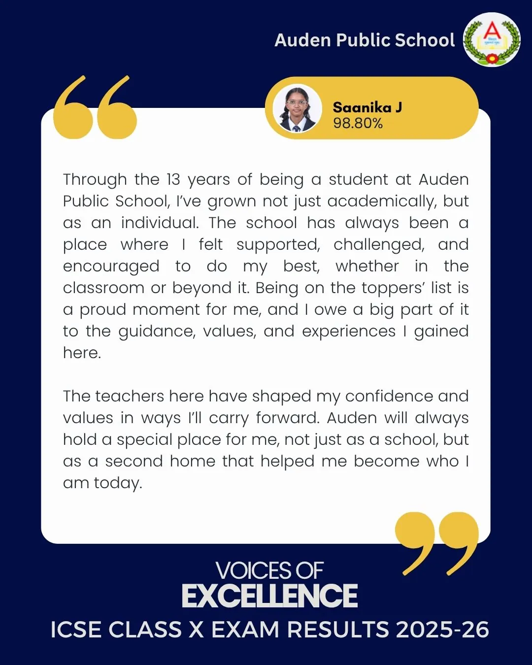 Auden Voice of Excellence Card