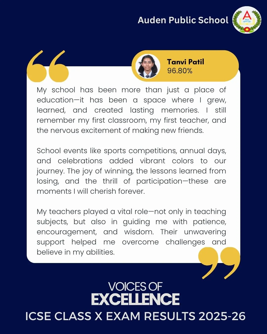 Auden Voice of Excellence Card