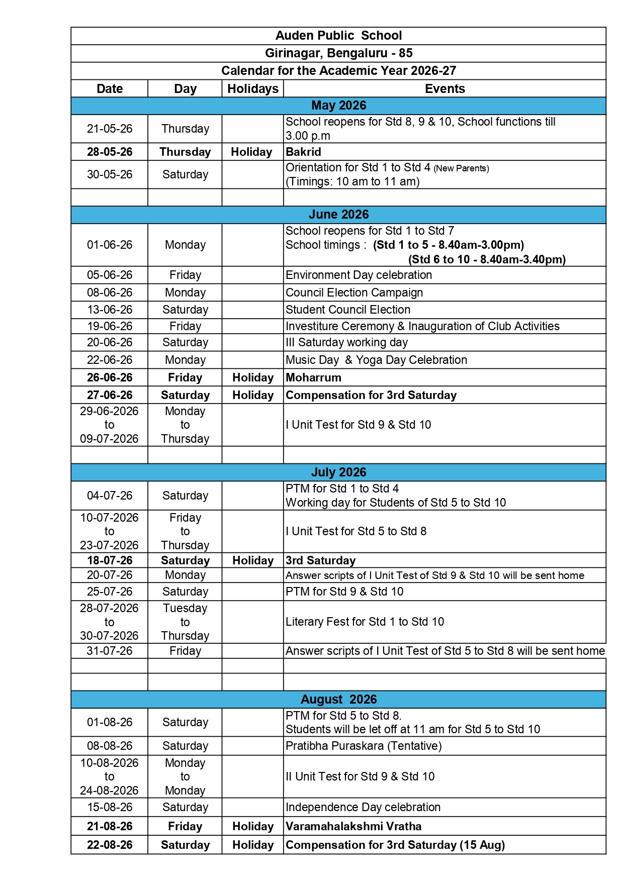 Academic Calendar Page 1