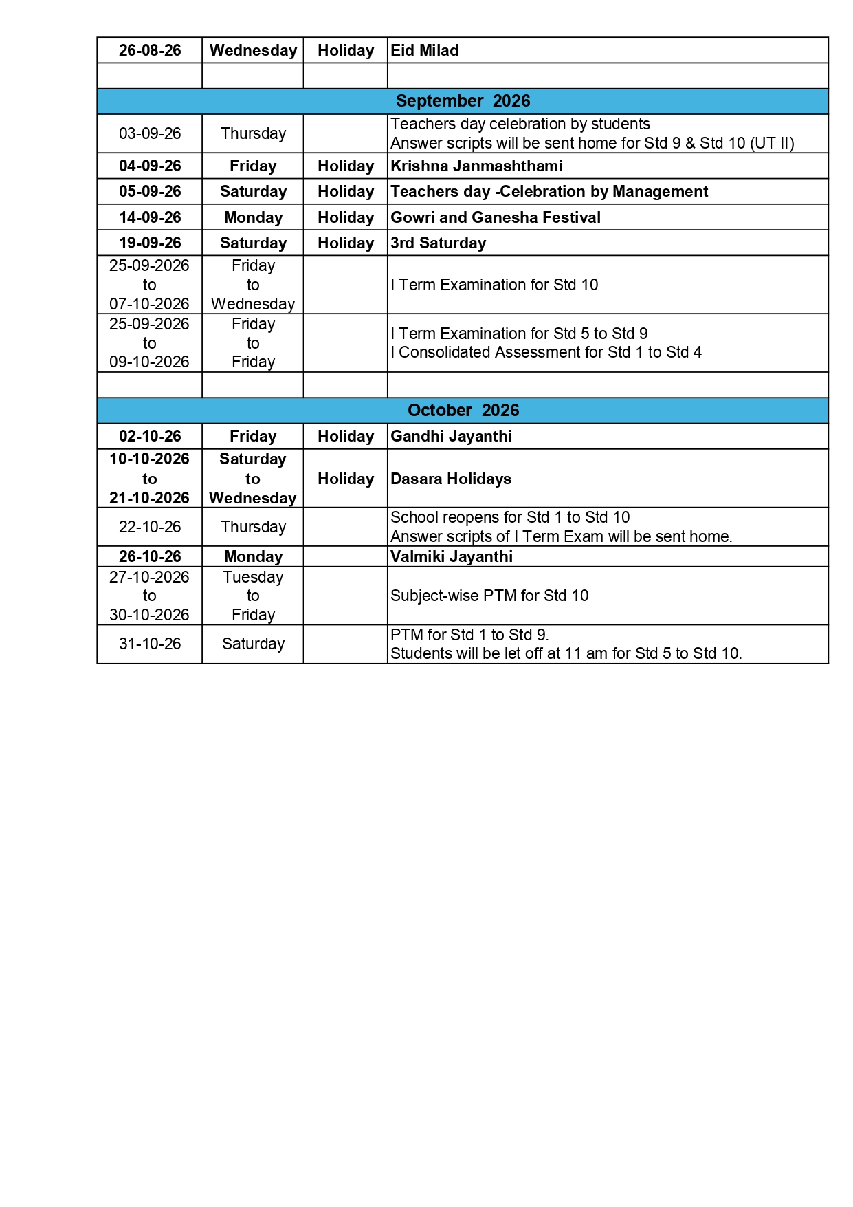 Academic Calendar Page 2